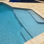 Pool Plaster, pool tile, coping, Stone Veneer, pavers, spa, baja Bench, and fire pit