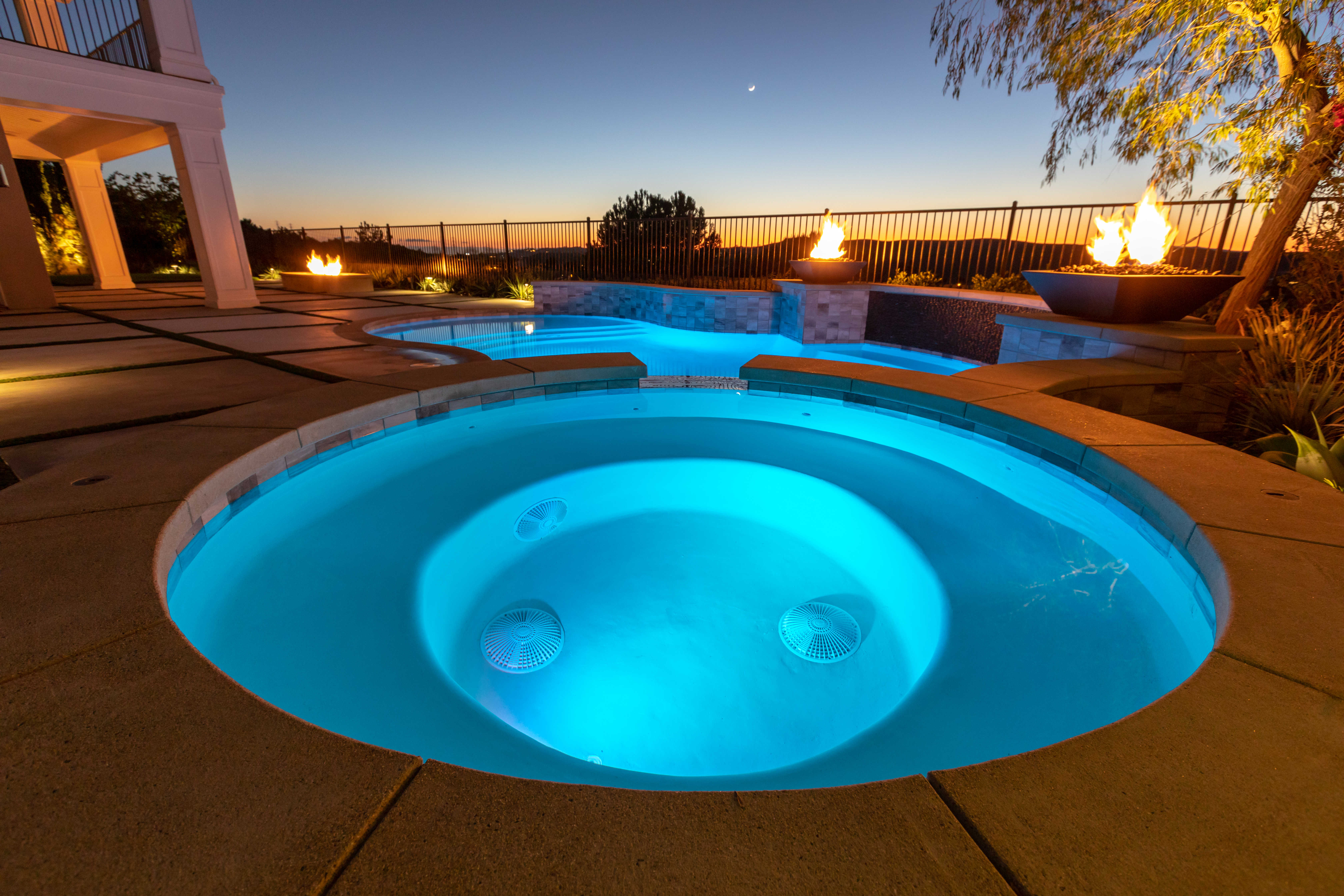 Pool Spa remodel with Fire bowls
