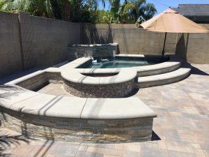 Corner Spa Water feature pavers firepit