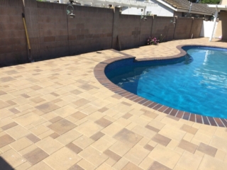 pool with crystal blue radiance brick coping brown flash and orco vill pavers