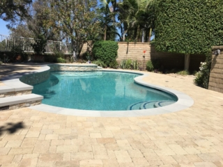 backyard with pool pavers coping radiant fusion pearl