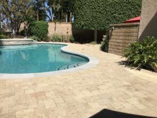 backyard with pool pavers coping radiant fusion pearl