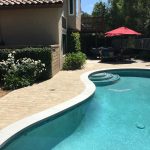 backyard with pool pavers coping radiant fusion pearl