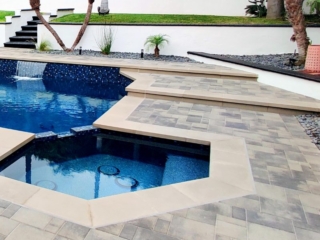 pool and spa, 1x1 tiles, pebble finish contemporary design