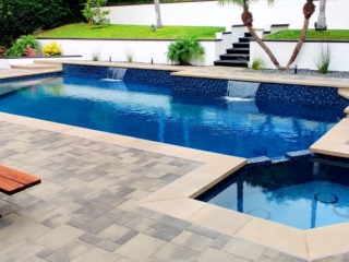 pool and spa, 1x1 tiles, pebble finish contemporary design