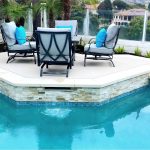 raised bond beam stack stone fire pit chairs